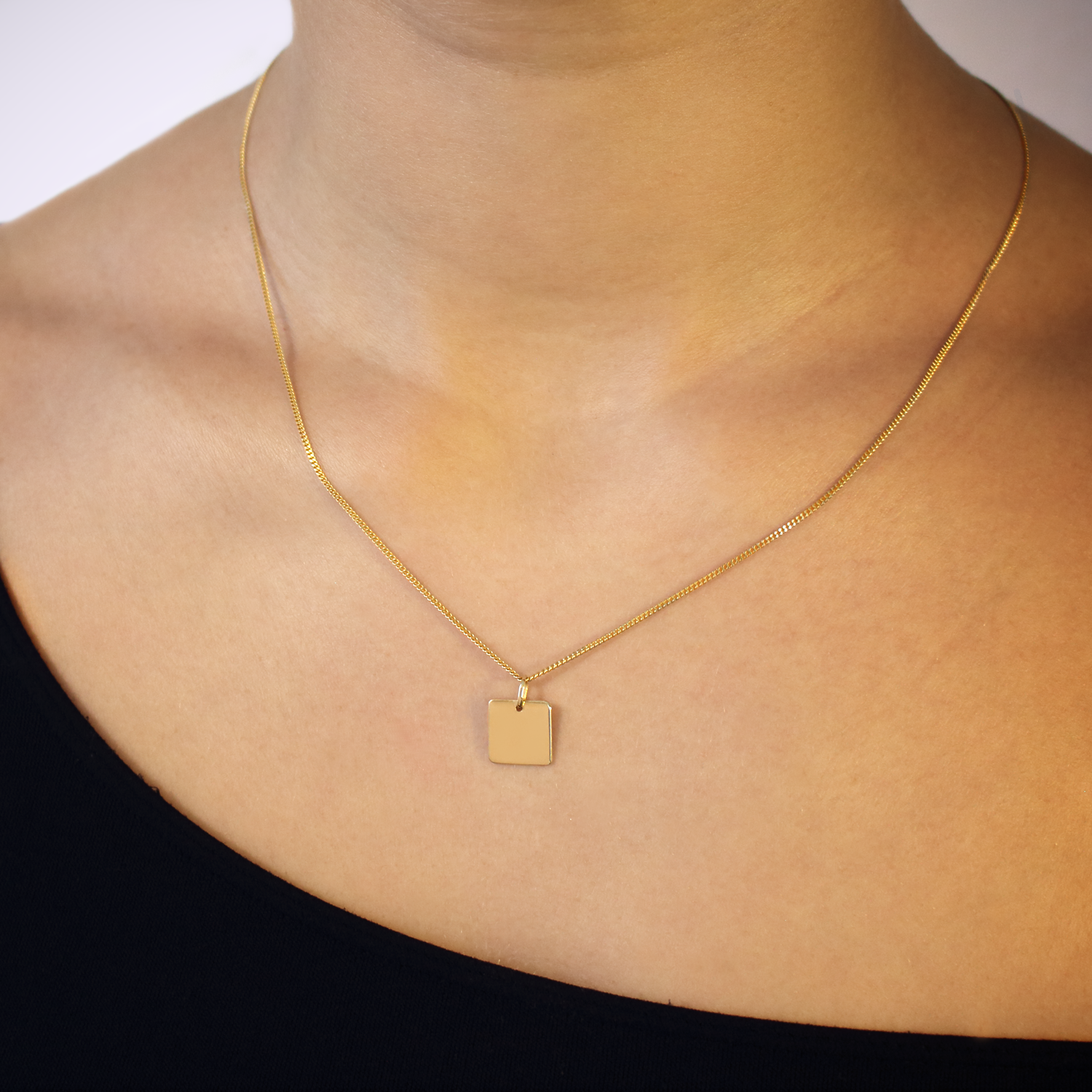 KAT EVE 'Simple Square Medium' Anhänger mit Kette echtes Gold